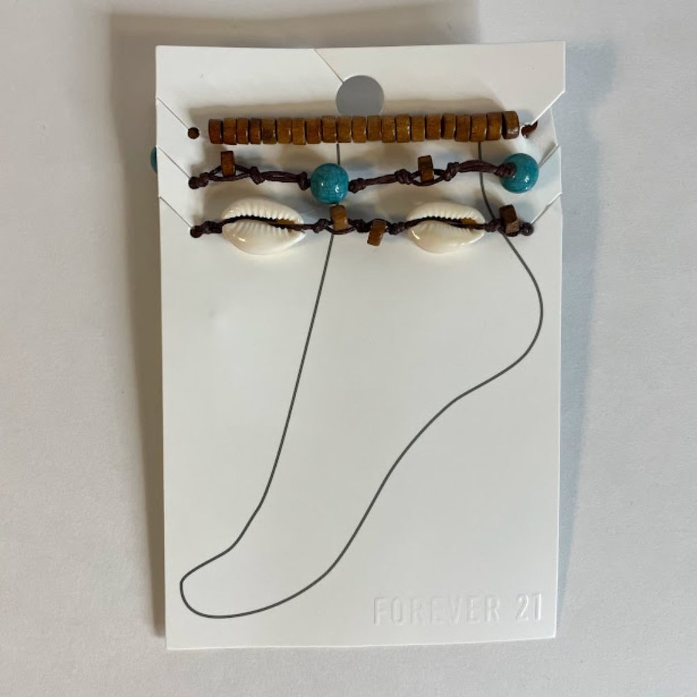 Forever 21 Shell Anklet Set | Boho Beach Layered Ankle Bracelets